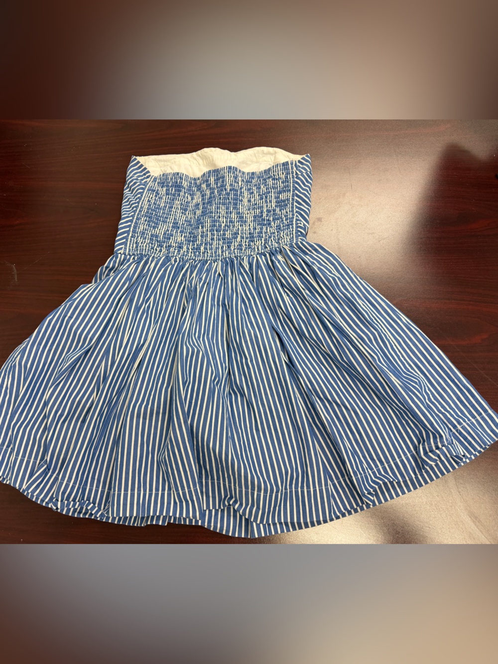 Abercrombie & Fitch Blue White Stripe Strapless Tube Mini Dress Smocked Size M - Picture 9 of 9